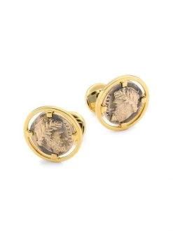 DOLCE&GABBANA 18K Yellow & White Gold Ruby Greek Antiquated Coin Cufflinks