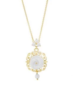 DOLCE&GABBANA 18K Yellow Gold & White Opal Rose Pendant Necklace