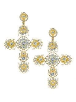 DOLCE&GABBANA 18K Yellow Gold & Aquamarine Cross Clip-On Earrings