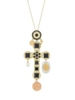 DOLCE&GABBANA 18K Yellow Gold 7-8MM Freshwater Pearl Gemstone Cross Pendant Necklace
