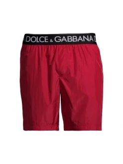 DOLCE&GABBANA Logo Waistband Swim Trunks For Men Black