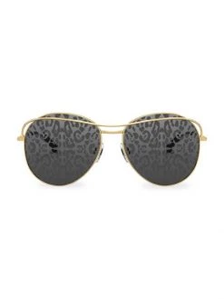 DOLCE&GABBANA 58MM Leopard-Print Round Metal Sunglasses