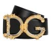 DOLCE&GABBANA Barocco Logo Leather Belt Black