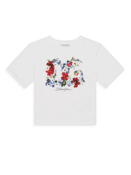 DOLCE&GABBANA Little Girl's & Girl's Floral Print Logo T-Shirt For Kids 3 DOLCE&GABBANA Little Girl's & Girl's Floral Print Logo T-Shirt For Kids