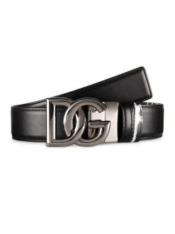 DOLCE&GABBANA Crossed Logo Buckle Reversible Leather Belt For Men