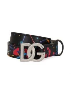 DOLCE&GABBANA Kid's Splatter Leather Logo Belt For Kids