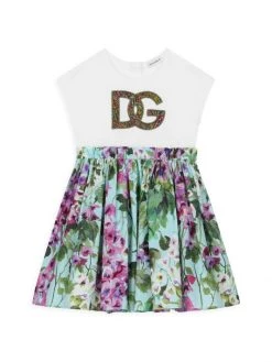 DOLCE&GABBANA Little Girl's & Girl's Embroidered Logo Floral Print Dress For Kids