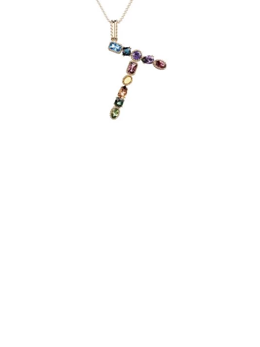 DOLCE&GABBANA Rainbow Alphabet 18K Gold & Gemstone Initial T Pendant Necklace 4 DOLCE&GABBANA Rainbow Alphabet 18K Gold & Gemstone Initial T Pendant Necklace - Image 2