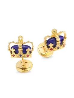 DOLCE&GABBANA 18K Yellow Gold, Lazuli, Sapphire, & Ruby Crown Cufflinks