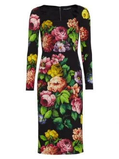 DOLCE&GABBANA Painterly Floral Long-Sleeve Dress