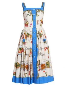 DOLCE&GABBANA Capri Painterly Fit & Flare Midi-Dress