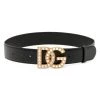 DOLCE&GABBANA Crystal-Embellished Logo Buckle Leather Belt