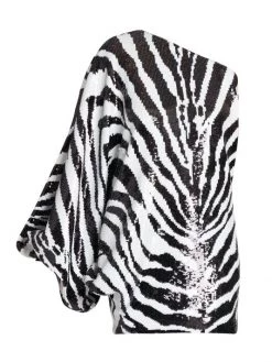 DOLCE&GABBANA Zebra One-Shoulder Sequin-Embroidered Minidress