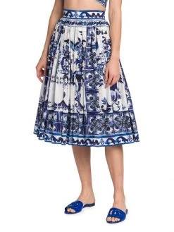 DOLCE&GABBANA Blu Mediterraneo Pleated Painterly Midi-Skirt -Deals DOLCE&GABBANA Store unnamed file 694