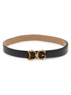 DOLCE&GABBANA Baroque Logo Leather Belt Blush