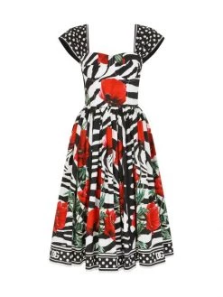 DOLCE&GABBANA Poppy & Zebra-Print Fit-&-Flare Dress
