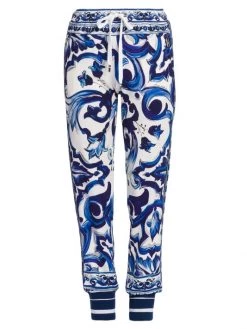 DOLCE&GABBANA Blu Mediterraneo Cady Painterly Elasticized Joggers