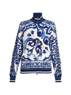 DOLCE&GABBANA Blu Mediterraneo Cady Painterly Zip-Up Jacket