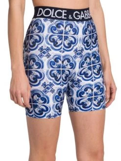 DOLCE&GABBANA Blu Mediterraneo Logo-Waist & Painterly-Print Bike Shorts -Deals DOLCE&GABBANA Store unnamed file 856