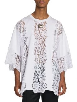 DOLCE&GABBANA Lace & Cotton Paneled T-Shirt For Men -Deals DOLCE&GABBANA Store unnamed file 985
